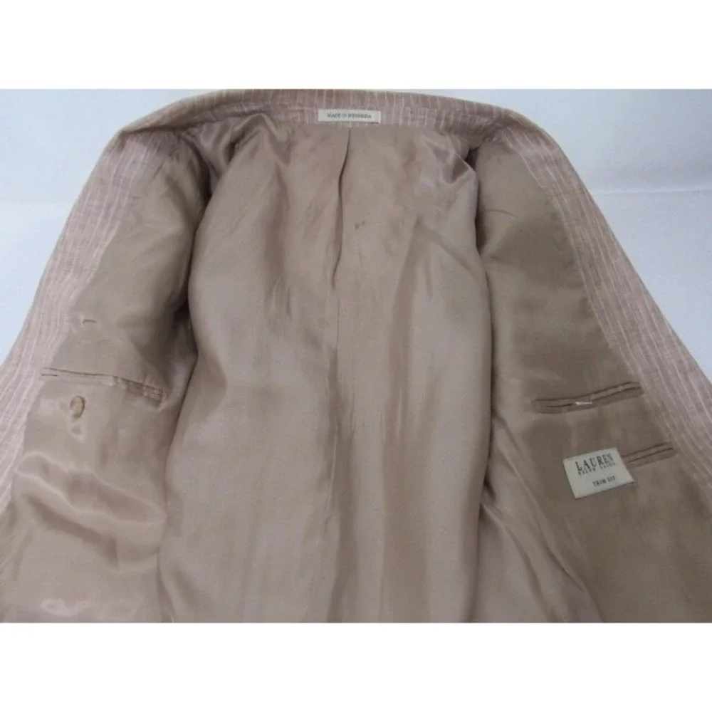 Lauren Ralph Lauren Slim‎ Beige Stripe Sz 44R 100% Linen Sport Coat Blazer
